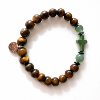 Tiger eye bracelet with green cross